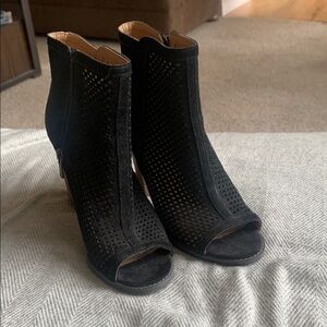 Lucky Black Peep-Toe Ankle Boots